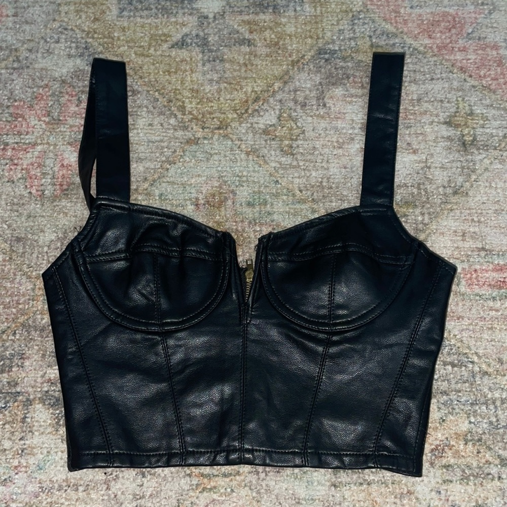 Olivaceous Leather Crop Top NWT